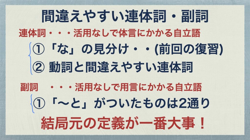 連体詞と副詞で特に間違えやすいものを解説 ある 中学国語文法 がこない独学応援ブログ